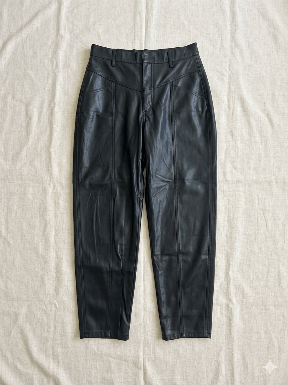 Zara Black Faux Leather High-Waist Tapered Pants